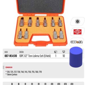 10 PARÇA 1/2” LOKMALI TORX BITS UÇ SETİ