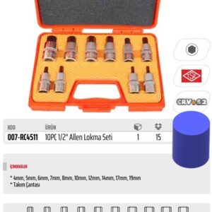 10 PARÇA 1/2" LOKMALI ALLEN BITS UÇ SETİ