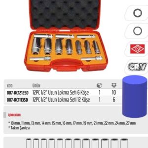12 PARÇA 1/2” 6 & 12 KÖŞE UZUN LOKMA SETİ
